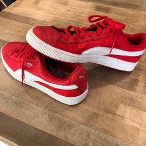 Red puma basket shoes